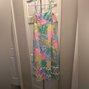 NWT LILLY PULITZER HALIEY MIDI DRESS SIZE 8 MULTI BRIGHT DELIGHT PATCH